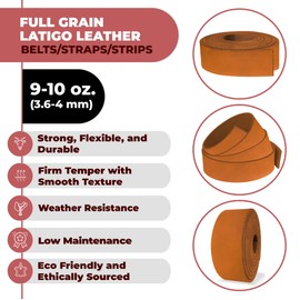 ELW 9-10 oz (3.6-4mm) Latigo Leather Belt Grade Straps & Strips | Size: 6"x84" (15.24 x 213cm) | Bright Yellow Brown | Full Grain Cowhide, Heavy Duty Holsters, Harness, Saddle, Guitar, DIY Crafts