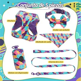 MESVIER Arnés para Perro Chico Mediano con Correa Collar Bandana Bolsa, Pechera para Perro Cachorro Sin Tirones para Caminar Viajar Entrenar, Conjunto de Accesorios para Perros