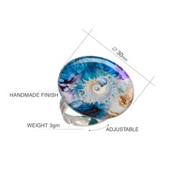 Boho Groß Mandala Design Runde Statement Ringe Einstellbar Schmuck für Damen (Stil 12 - Blau Violett Schale)