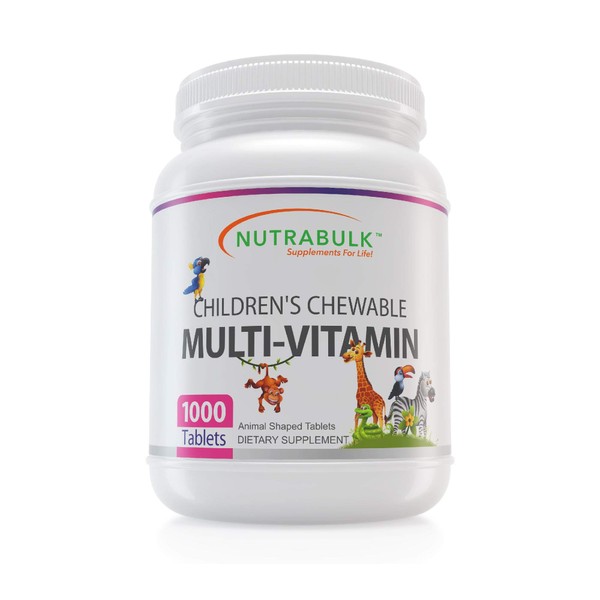 NutraBulk Children's Chewable Multi-Vitamin Tablets for Kids to Support Immune, Bone, and Brain, Contains All Natural Vitamins, Minerals, B Complex. Cherry Flavor (1000 Count)
