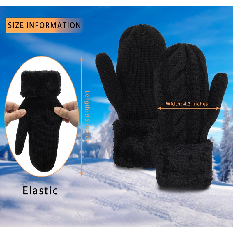 Eohak Winter Warm Mittens for Women - Knit Gloves Soft