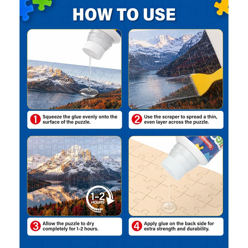 Quadence Jigsaw Puzzle Glue, 200ML Clear Sealer with Sponge Applicator