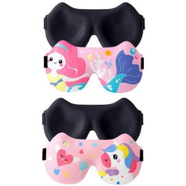 Children's Sleeping Mask, Pack of 2, 3D Sleeping Mask with Adjustable Strap
