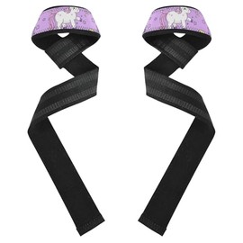 Correas de levantamiento de pesas de unicornios de dibujos animados con estrellas, color morado y melocotón, antideslizantes de 26 pulgadas, resistentes correas de entrenamiento para levantamiento de