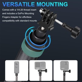 True Carbon Fiber selfie stick with Carry Case, 14 to 118 inches monopole waterproof monopod for Gopro Go pro hero 13 12 11 10 9 insta360 insta 360 x4 x3 x2 x ONE R RS accessories (Green)