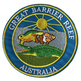 Great Barrier Reef Australia - National Parks & Monuments Vacation Souvenir Theme Embroidered Premium 4" Patch Iron On or Sew On Biker Emblem Decorative Outdoor Indoor Gear Appliques