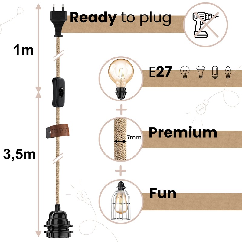 Hoopzi, Bala, E27 socket with cable, E27 lamp socket with