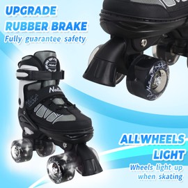 Kids Roller Skates for Boys, Black Adjustable Rollerskates with Light Up Wheels for Toddler Little Kids Ages 6-12 4 5 6 7, Beginners Outdoor Sports, Best Birthday Gift for Kids