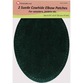 -2 Sew-on Large Natural Suede Leather Elbow Patches Size 4.75 in x 6.5 in w/Perforated Edges for Easy Sewing - (Dark Green)