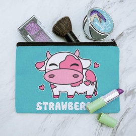 Cute Kawaii Strawberry Milk Cow Makeup Cosmetic Bag Organizer Pouch