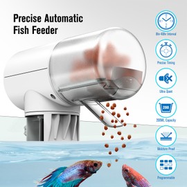 JuzPetz Automatic Fish Feeder Dispenser for Aquarium, 200ml Large Capacity Auto Turtle Fish Feeder for Small Tank, Battery Powered Food Feeding Timer for Flakes Pellet Vacation, Batteries Included