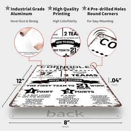Cornhole Rules Metal Sign - Cornhole Scoreboard Decor Tin Plaque With Family Rules Wall Decor For Man Cave Garage Wall Retro Game Room 8x12 Inch