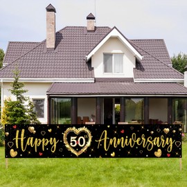 Kimini-Ki Large Happy 50th Anniversary Banner, Outdoor Yard Decorations 50th Anniversary Yard Lawn Sign, Cheers to 50 Years Banner