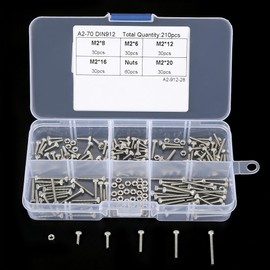 Nuts, 210pcs M2 304 Stainless Steel Cup Head Hex Socket Bolt Screws Nuts Assortment Kit with Box embedded nuts Hex Socket Screw