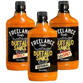 Buffalo Sauce Variety Pack, 12 oz Each – Original, Spicy, Extra Spicy with Ghost Chili – Perfect Buffalo Wing Sauce for Dips, Wings, and Grilled Dishes – Handcrafted in Texas – Freelance Foods