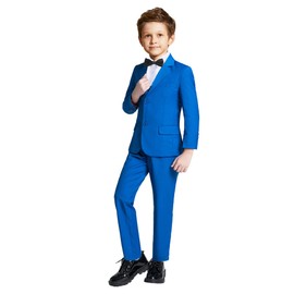 Traje de 5 piezas para niños, ajuste delgado, color negro, azul, traje para boda, Azul Real, 3