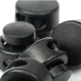 BIG-SAM - 5 Cord Locks with 2 Holes - Round - Black or Transparent - 13 mm x 15 mm (Black)