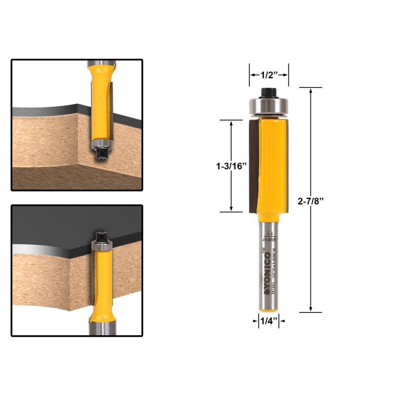 Yonico Pattern Bit Flush Trim Router Bits 1-1/4-Inch Cutting Height
