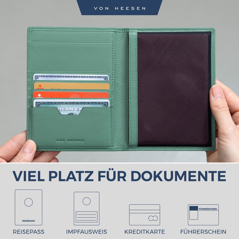 VON HEESEN Passport Holder Leather with RFID Protection for Men