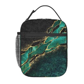 YETTA YANG Marble Black Green Gold Portable Lunch Bag Insulated Lunch Box Reusable Totes For Women Men Work Picnic Camping