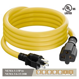 Four-in-One 12AWG Heavy Duty 15 Amp Household AC Plug to 20 Amp T Blade Adapter Cable,5-15P to 5-20R/ 6-15R/6-20R, 4 in 1 AC Power Adapter,15A 125V to 20A 250V 15A 125V to 20A 250V Adapter Cable, 6FT