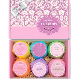Bath Bombs Gift Set - 6 Bubble Bath Fizzies (6 x 2oz) with Natural Dead Sea Salt Cocoa and Shea Essential Oils - Best Gift Idea for Birthday, Mom, Woman, Girl, Him, Kids