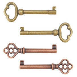 DICOSMETIC 4Pcs 2 Styles Skeleton Keys Vintage Hollow Barrel Key Alloy Furniture Key Universal Skeleton Replacement Keys for Cabinet Doors Dresser Drawers Floor Clock