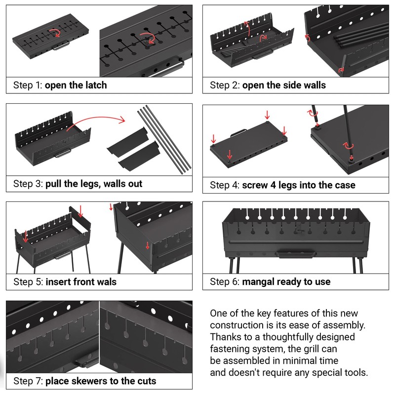 Charcoal Grill for 10 Skewers - Portable Barbecue Kabob Camp