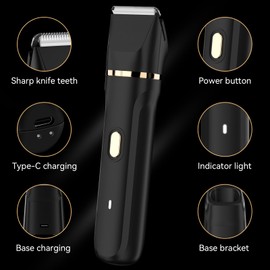 ALEELAI Electric Body Hair Trimmer for Men and Women - Groin Trimmer, Bikini Shaver, Wet/Dry Groomer with Replaceable Ceramic Blade Heads, Type-C Recharge Dock, and Waterproof Hygiene Razor