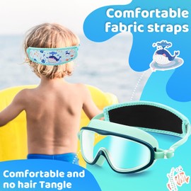 Vvinca Kids Swim Goggles with Bungee Strap No Leaking Anti Fog Toddler green
