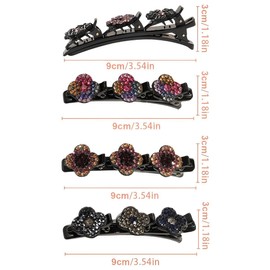 GLPRKOW Pack of 4 Four Leaf Clover Hair Clips 2024 Delicate Four Leaf Clover Hair Clips Colourful Sparkling Crystal Hair Clip Flower