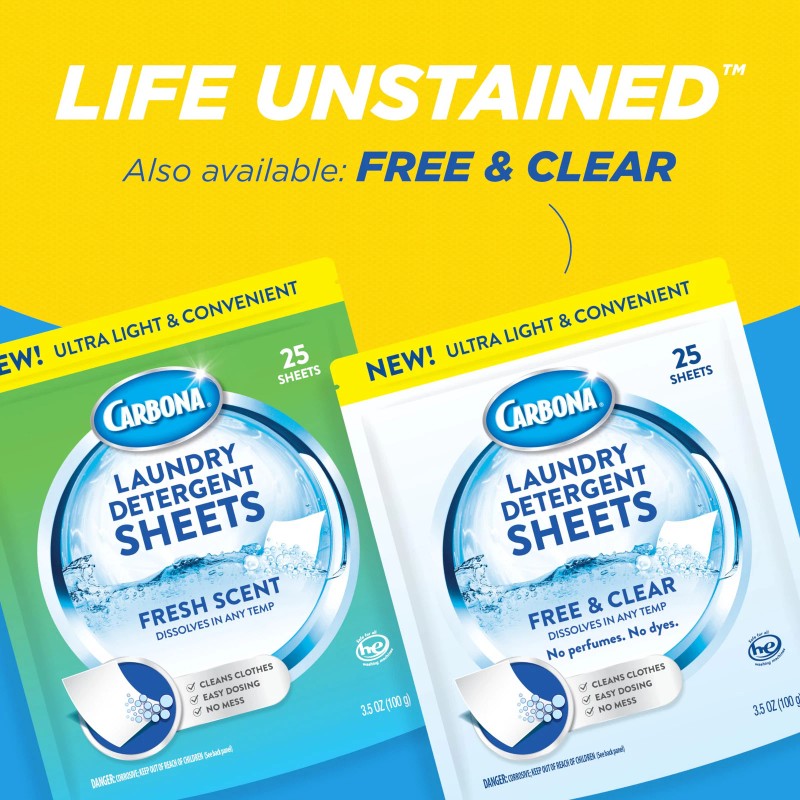 Carbona Laundry Detergent Sheets 25 Count Eco Friendly Stain Remover