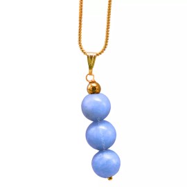 amazing gemstones Angelite 3 Bead Necklace Pendant - Gold