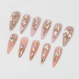 2920Pcs Champagne Gold Crystal Nail Rhinestones Round Flatback Rhinestones Multi Shape Nail Gemstones Gold Nail Glass Crystals Diamonds Jewelry for Nail Design Nail Rhinestones for Acrylic Nails kit