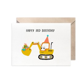 Construction 3rd Birthday Card For Boy, Digger Birthday Card For Son, Grandson, Nephew, Friend