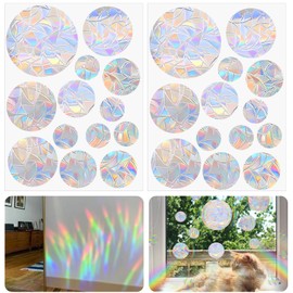 Litinliv Pack of 26 Round Prism Window Stickers, PVC Window Stickers, Bird Protection, Window Stickers, Electrostatic Adsorption, Rainbow Film Window Stickers, Prism Stickers, for Home and Office