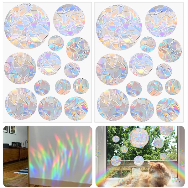 Litinliv Pack of 26 Round Prism Window Stickers, PVC Window