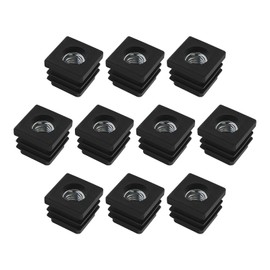 Be In Your Mind 10pcs 20x20mm M8 Square Adjustable Casters Nuts Pipe Plugs Plastic Pipe End Caps for Wardrobe Chairs Foot Covers Trampolines Furniture Feet Black