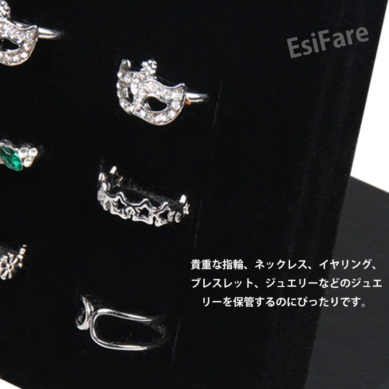 EsiFare Ring Stand, L Shape, Jewelry Storage, 50 Pieces, Velour