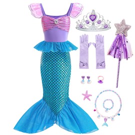 LiUiMiY Mermaid Costume Kids Princess Ariel Dress Up for Little Girls With Accessories Carnival Cosplay Party Out,5-6 Years(Tag 130)