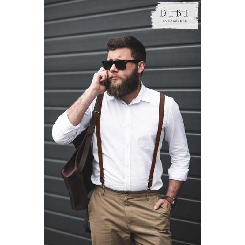 Dibi Brown Mens Suspender with 3 Strong Clips Adjustable Braces