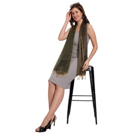 CrossKulture Tasselled HennaGreen Shawl for Women | Large & Lightweight Silk Stole for Women | Stylish Hair & Neck Scarf, Wrap, & Head Scarf for Women |Silk Stole for Girls-All Season