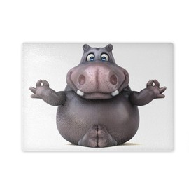 Glass Chopping Board 20 x 28 x 0.4 cm 3D Comic Hippo Yoga Meditation Design 01