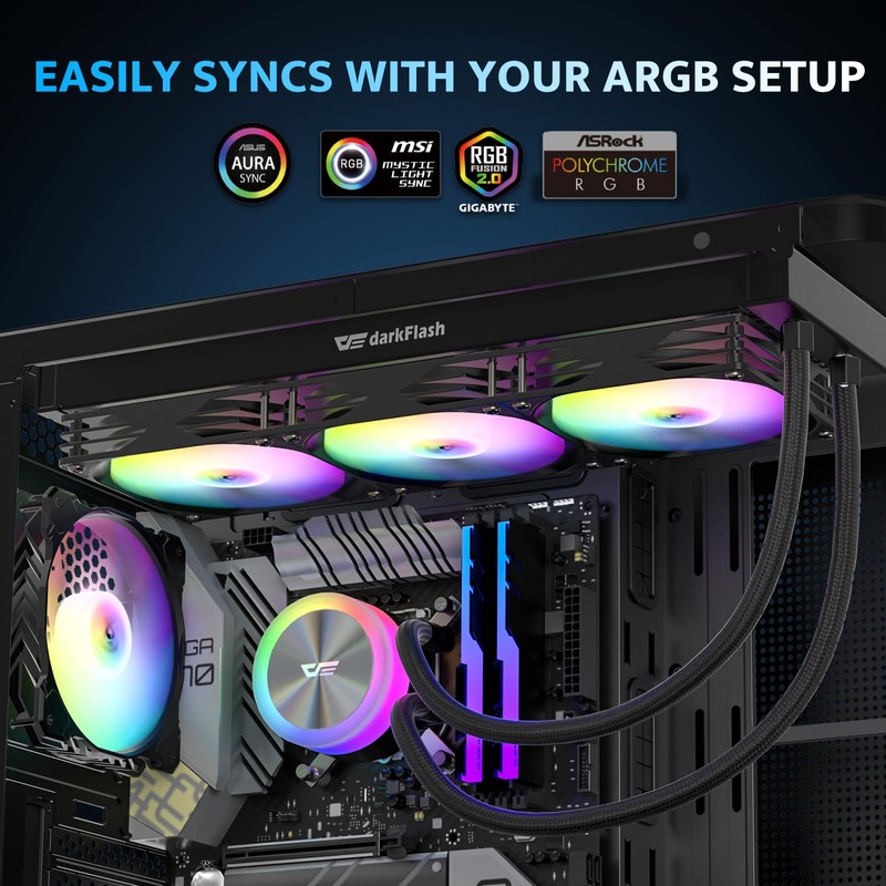 darkFlash DG360 All-in-one Liquid CPU Cooler, High-Performance Pump, ARGB Sync,