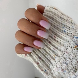 Ombre Pink Nails Press ons Press on Nails Medium Square Glue on Nails Medium Length, Short Acrylic Nails Glue on Medium Coffin Nails Fake Nails False Nails for Women, Thick Solid Color Gel Nails 24Pcs