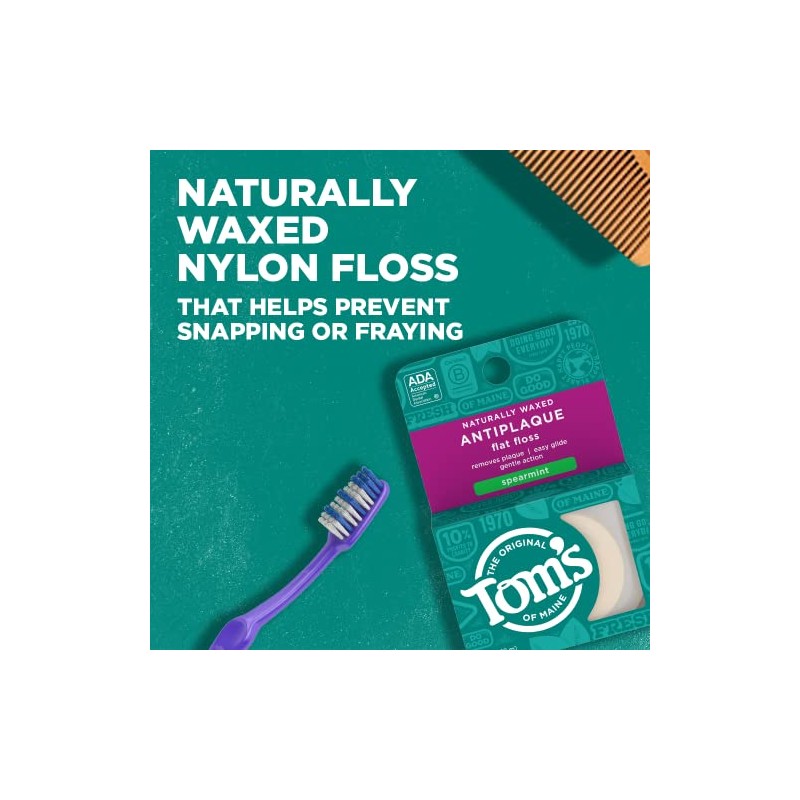 Tom's of Maine Natural Antiplaque Flat Floss, Waxed, Spearmint, 32