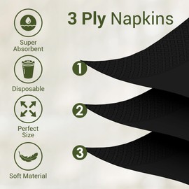 Yazmyn Store 500 Pack Black Cocktail Napkins - Premium 3 Ply Paper Napkins – Black Napkins Disposable- Dessert Napkins – Beverage Napkins - Versatile Party Napkins - 9"x9" Unfolded Cocktail Napkins