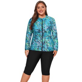 Hanna Nikole Women 3 Pieces Plus Size Rash Guard Swimwear Sun Protection Surfing Bathing Suits Long Sleeve Swimsuits 24 Plus Green Camouflage