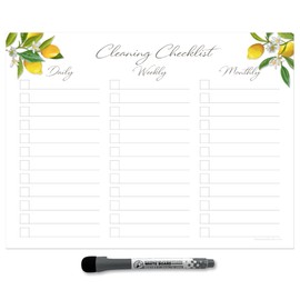 Dry Erase Cleaning Checklist Sticker Decal Planner by Glassboard Studio | Removable & Reusable | Magnetic Fine-Tip Dry Erase Marker Included (9 x 12 inches, Lemon Fresh)