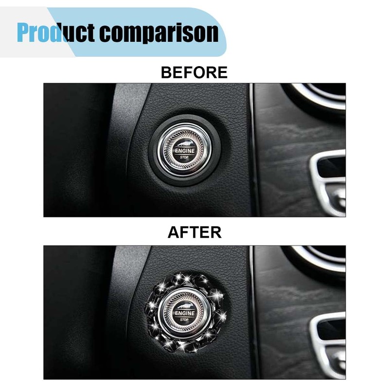 Bling Car Engine Start Stop Button Decoration Ring, Crystal Push